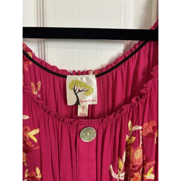 Anthropologie Fig & Flower Pink Floral Embroidered Tiered Maxi Dress Size Large - Picture 5 of 13